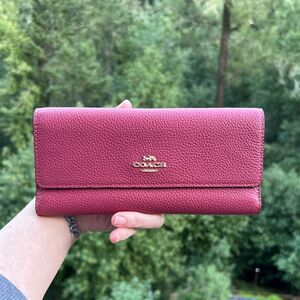 COACH Women's Pink Slim Trifold Pebbled Leather Wallet Gold Hardware AUTHENTIC